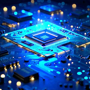 Circuit Board With Holographic Projection With Close-up Computer