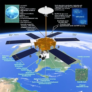 The Image Is A Diagram Of A Space Satellite, Showing Its Various Components And Functions