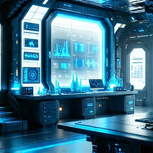 (futuristic:1.4) Research Laboratory With Futuristic Setting,