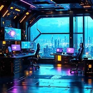 Futuristic Digital Workspace With Futuristic Office,