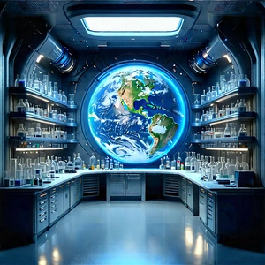 Futuristic Research Laboratory With Image, There