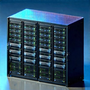 Server Rack With Digital Particles With Large Black
