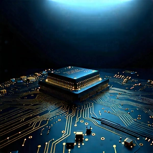 Circuit Board With Digital Particles With Computer Chip