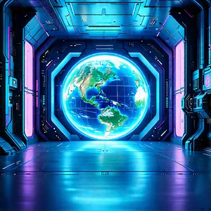 Futuristic Innovation Hub With Large, Blue,