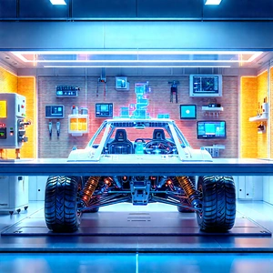 Automotive Technology In Modern Laboratory With White Futuristic