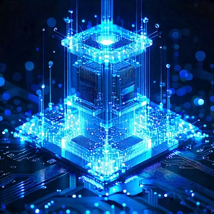 Quantum computer with blue light glow