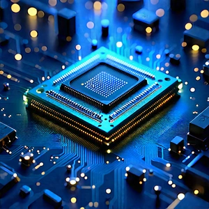 Microchip With Digital Particles With Close-up Computer
