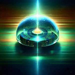 Quantum Computer With Data Streams With Futuristic Cityscape