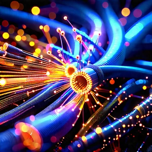 Close-up Of Fiber Optic Cables With Close-up Blue