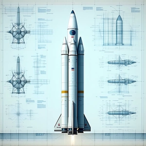 A Space Shuttle Is Shown In A Blue And White Drawing, With The Shuttle Being The Main Focus