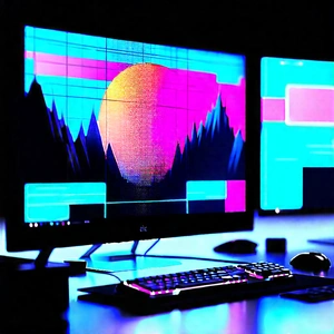 Futuristic Digital Workspace With Computer Desk