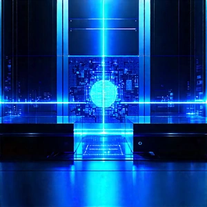 Quantum computer with blue light glow