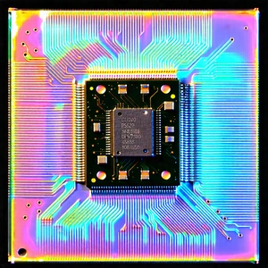 Tech Gouache Painting: Microchip with holographic projection