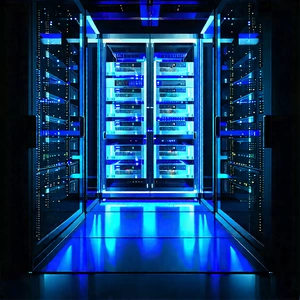 Server rack with blue light (glow:1.17)
