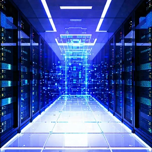 Server Rack With Holographic Projection With Image, There