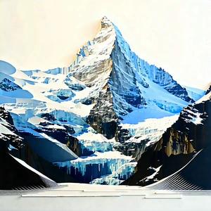 Nature Woodcut Print: Glacier In Winter (snow:1.16) With Large Painting