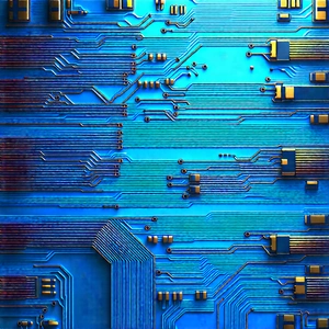 Circuit board with blue light glow