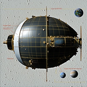 A Spacecraft With A Large Dome On Top, Which Is Likely A Space Station