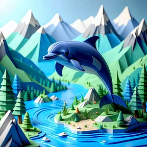 Nature Isometric Design: Dolphin in mountain terrain