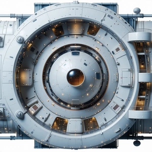 The Image Is A 3d Model Of A Large White Spacecraft, Likely A Space Station Or A Space Shuttle