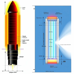A Diagram Is Shown Of A Rocket Engine, With A Red And Yellow Line Showing The Flow Of The Fuel