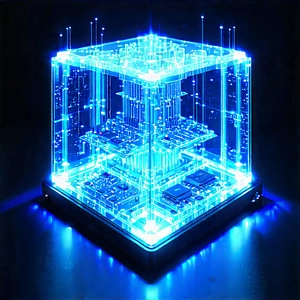 Quantum computer with blue light (glow:1.28)