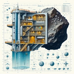 The Image Is A Detailed Drawing Of A Futuristic Building, Which Appears To Be A Space Station