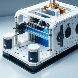 A White Box With A Blue Tube Inside