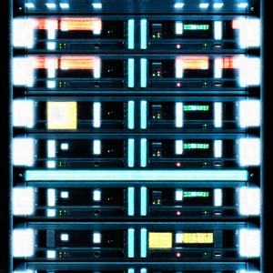 Server rack with neon accents