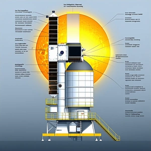 The Image Is A Diagram Of A Space Station, With A Large Sun In The Center
