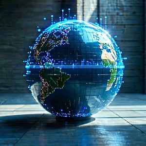 (digital:1.4) Transformation Visualization With Large, Blue,