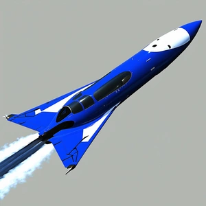 A Blue And White Jet Is Flying Through The Sky, Leaving A Trail Of Smoke Behind It