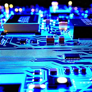 Circuit board with blue light glow