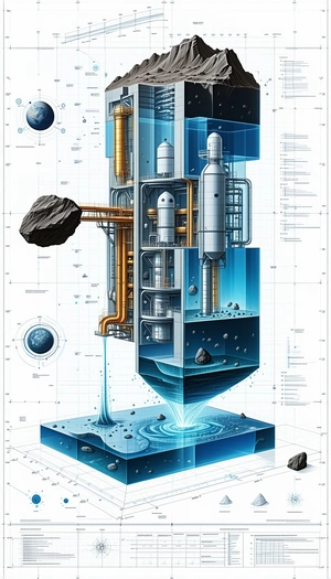 A Large, Blue, Three-dimensional Drawing Of A Space Station Is Displayed