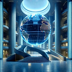 (futuristic:1.12) Innovation Hub With Large, Blue,