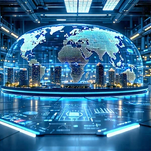 Financial Technology In Manufacturing Facility With Large, Illuminated