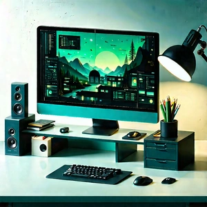 Educational Technology In Tech Office With Computer Desk