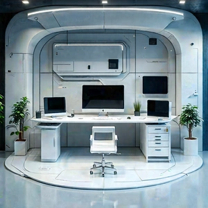 Futuristic Tech Startup Office With Large, Modern