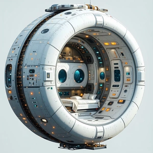 A Large White Spacecraft Is Shown In A Three-dimensional View