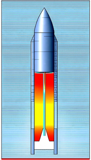A Rocket Is Shown In A Blue And Yellow Color Scheme