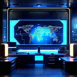 Futuristic Tech Startup Office With Large Computer
