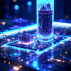 Futuristic Tech Startup Office With Futuristic Cityscape