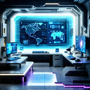 Futuristic (digital:1.49) workspace