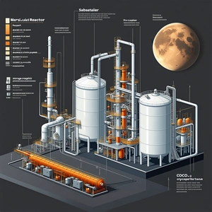 A Large Industrial Plant Is Shown In A Diagram, With A Moon Visible In The Background