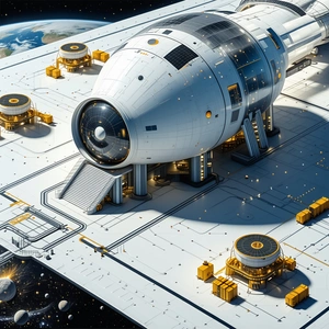 In The Image, There Is A Large White Spacecraft With A Dome-shaped Structure On Top
