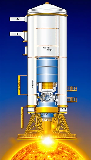 A Large Rocket Is Shown In A Blue Background