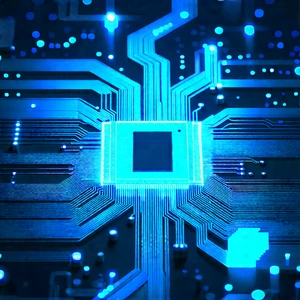 Circuit board with blue light glow