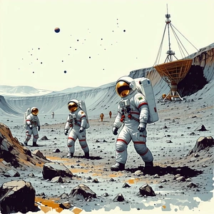 In The Image, There Are Three Astronauts Standing On A Rocky Surface, Possibly On The Moon