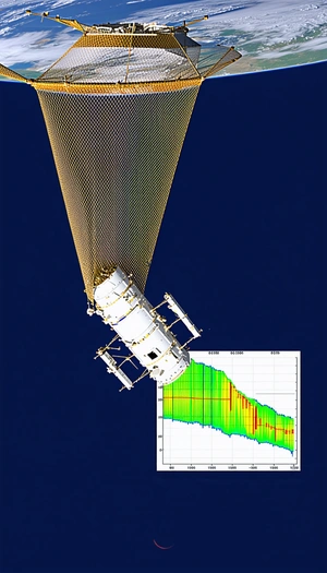 A Large White Satellite Floating In The Sky