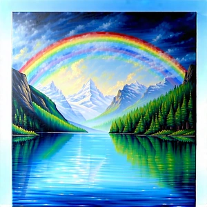 Nature Oil Painting: Rainbow over alpine (lake:1.3)